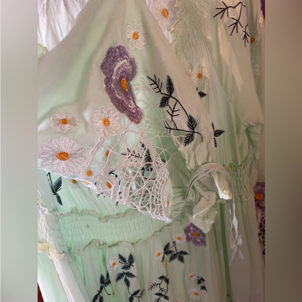 Summer Island Daisy Blooms Floral Embroidered Cotton Maxi Dress - Picture 14 of 14